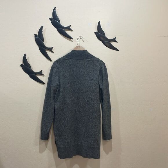 Roots Canada Cotton Blend Marled Dark Gray Open Front Cardigan Striped Cuff - M - Picture 4 of 9